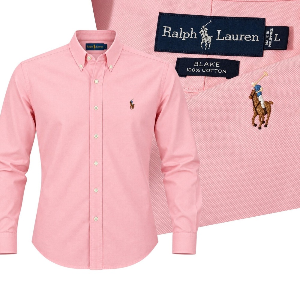Ralph Lauren Button Down Shirt Mens L Pink Blake Cotton Long Sleeve Pony Logo